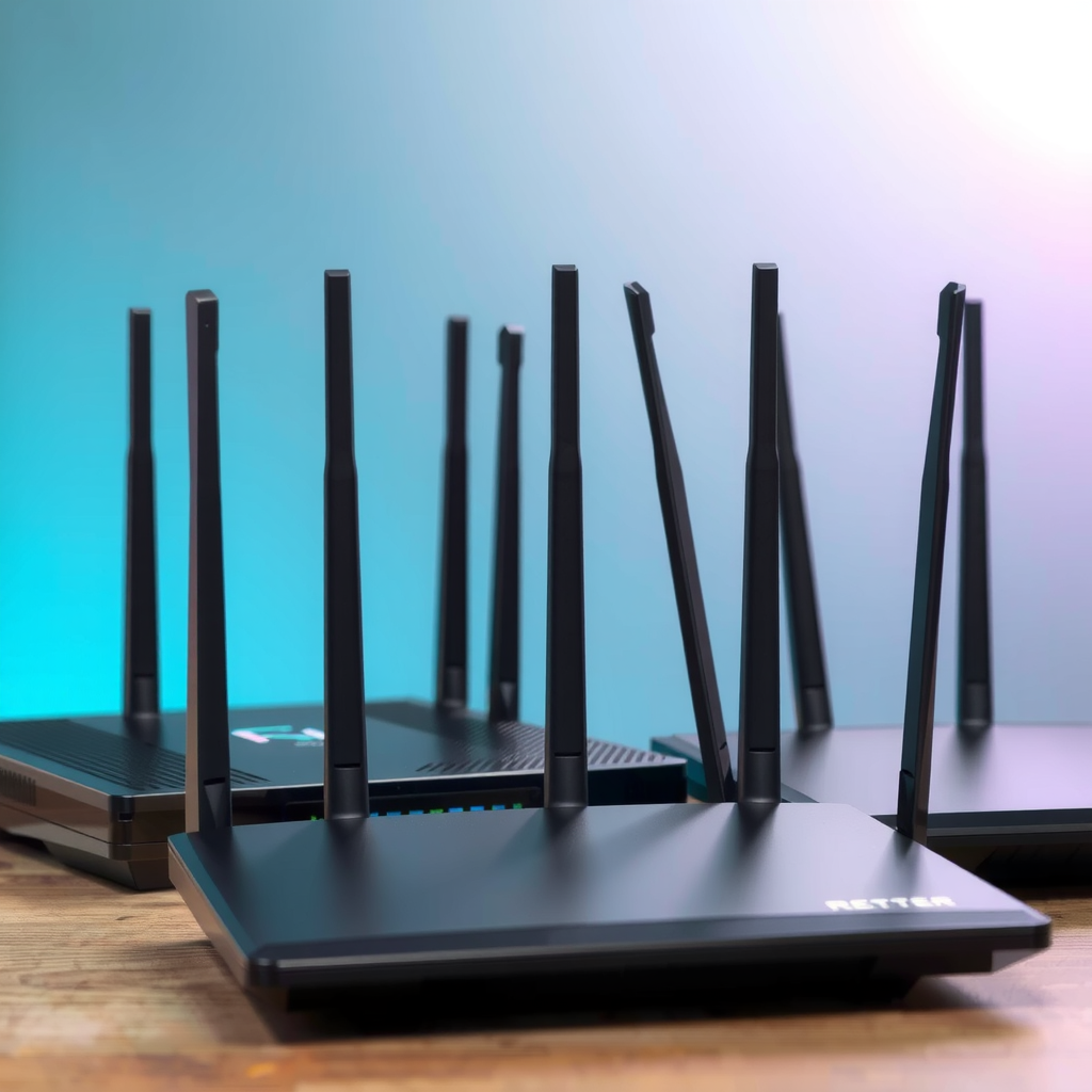High-performance wireless routers and networking equipment with multiple antennas for strong signal coverage and fast internet speeds