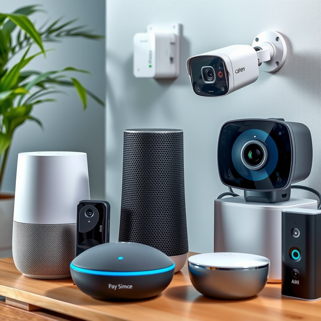 Smart home devices including voice assistants, smart speakers, security cameras, and home automation equipment